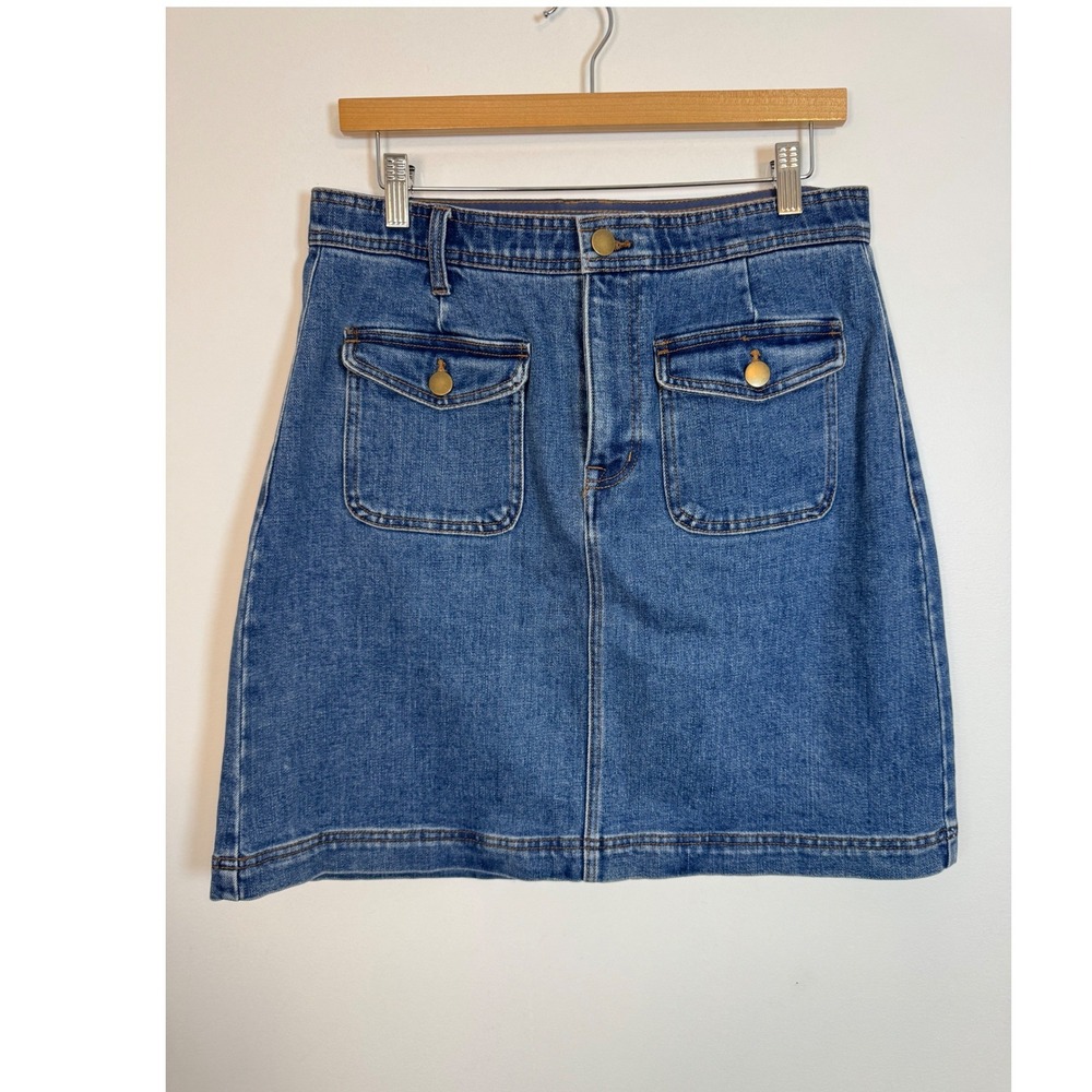 Classic Draper James RSVP Denim Mini Skirt Women 12 Blue Front Pocket A-Line